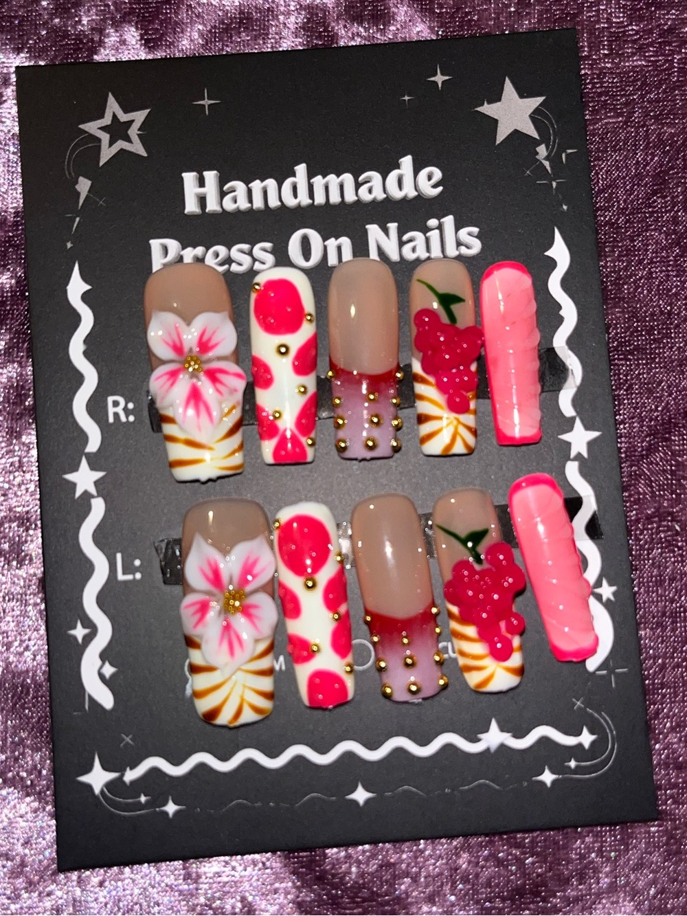 Handmade Pink Floral Press-On Nails